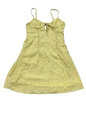 Divided Yellow Green Floral Mini Dress Sundress Tie Front Cutout X-Small Women's